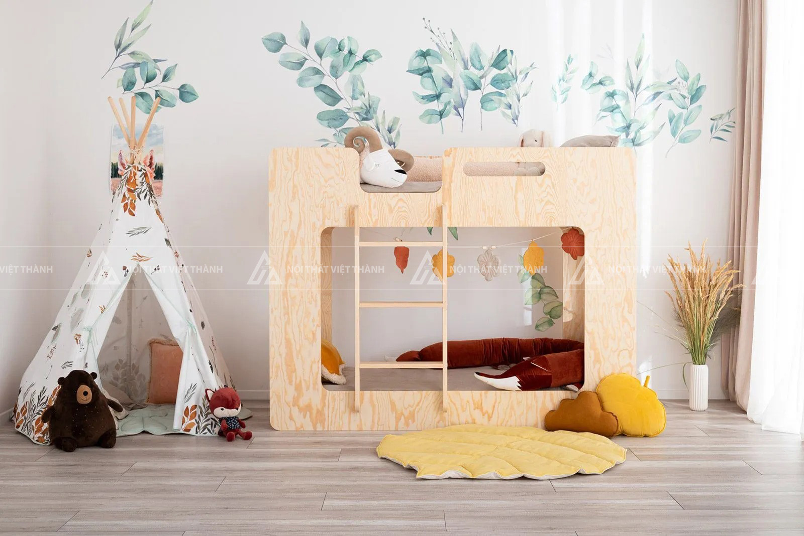 Giường Tầng Trẻ Em Thiết Kế Bo Góc An Toàn Phong Cách Hiện Đại Tối Giản Cho Bé 7
