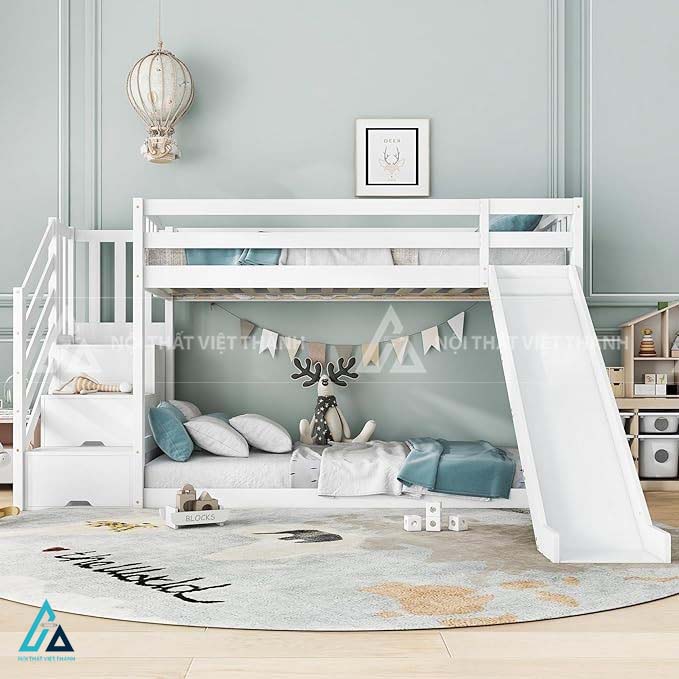 Giường Tầng Trẻ Em Thiết Kế Hiện Đại Có Cầu Trượt Với Cầu Thang Đứng Chắc Chắn