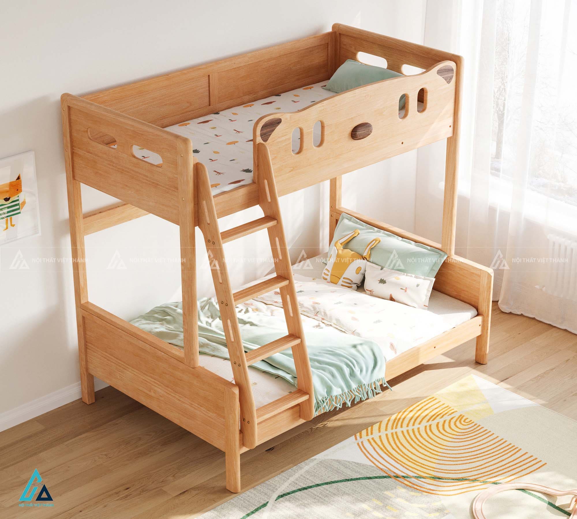 Giường Tầng Trẻ Em Thiết Kế Bo Tròn Tích Hợp Thang Leo Chống Trượt Và Lan Can Bảo Vệ Cao Cấp