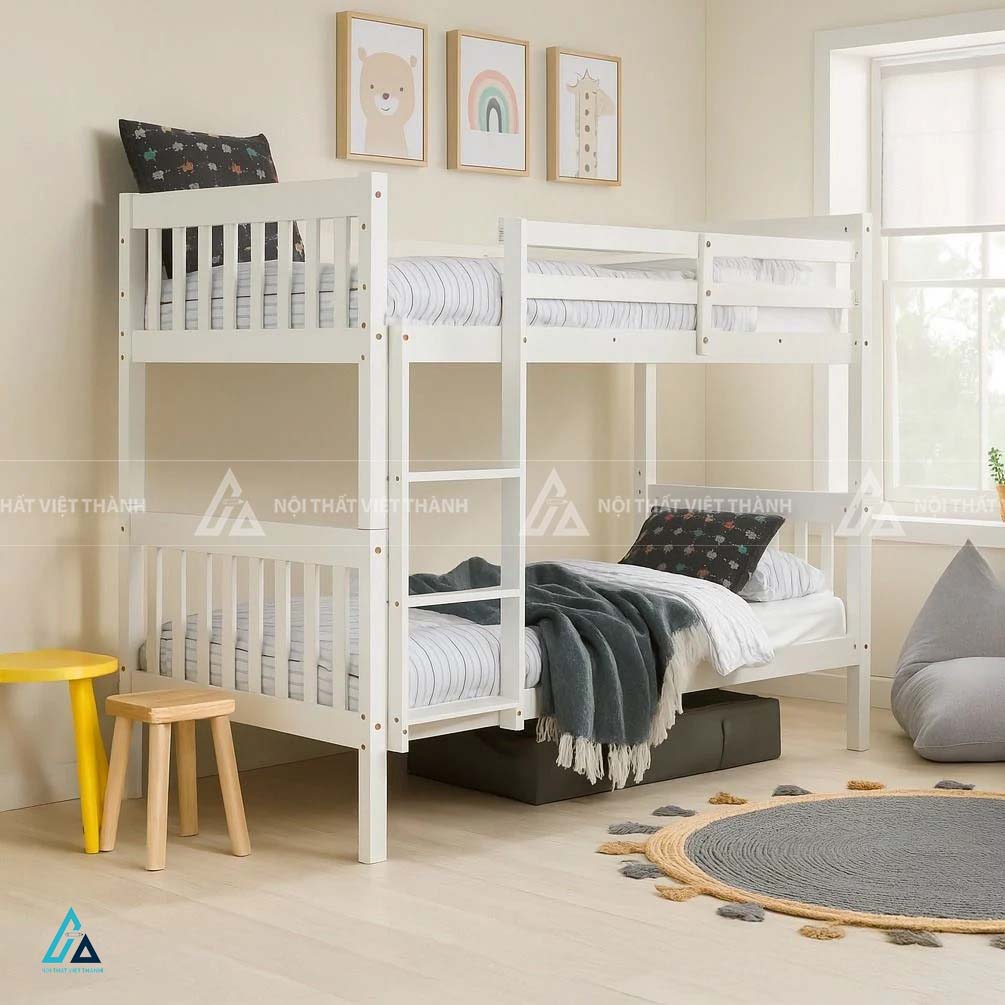 Giường Tầng Trẻ Em Thiết Kế Tối Giản Tích Hợp Cầu Thang Đứng Tiết Kiệm Không Gian Cho Phòng Nhỏ