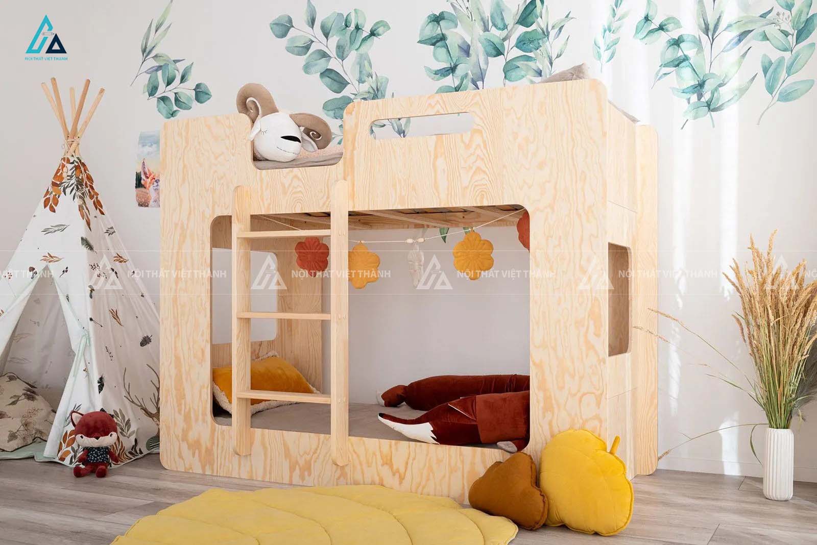 Giường Tầng Trẻ Em Thiết Kế Bo Góc An Toàn Phong Cách Hiện Đại Tối Giản Cho Bé