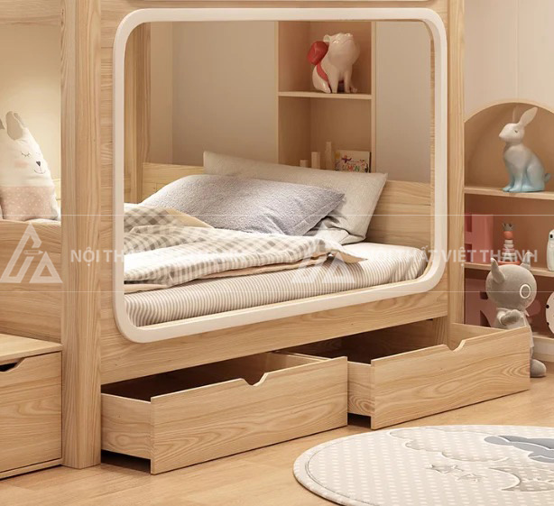 Giường Tầng Thiết Kế Bo Góc Tích Hợp Lưới Bảo Vệ An Toàn Và Cầu Thang Ngăn Kéo Đa Năng 5
