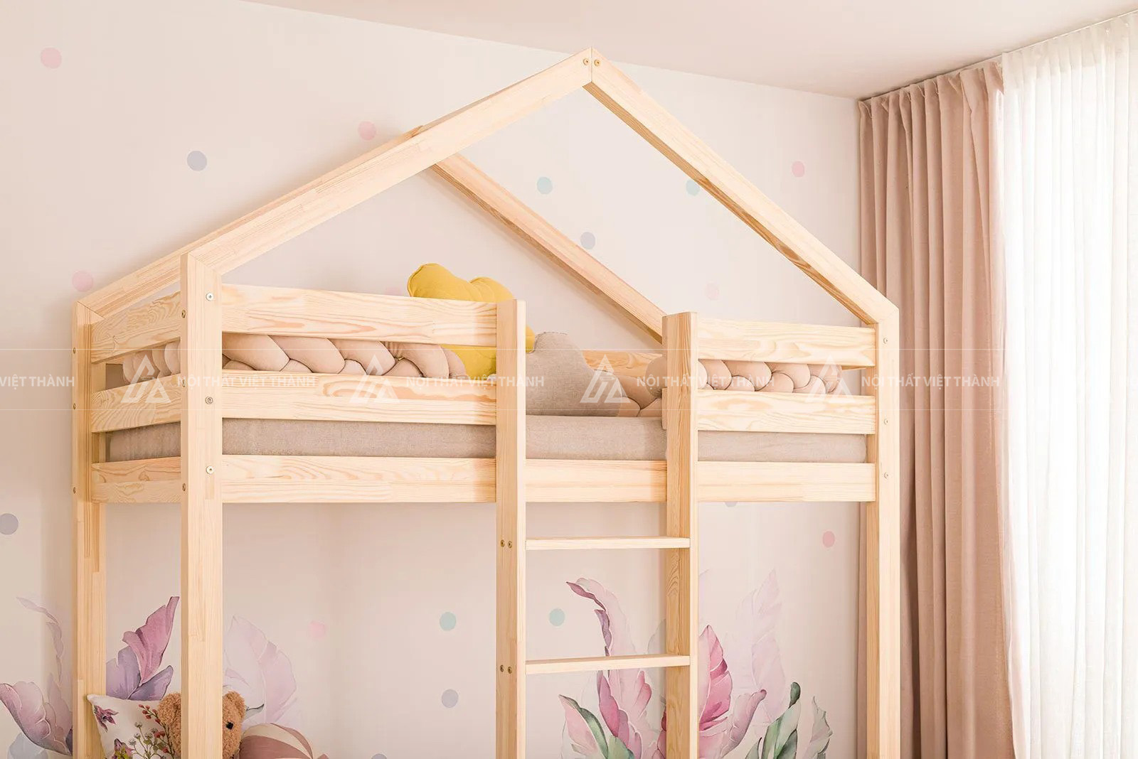 Giường Tầng Cho Bé Hình Ngôi Nhà Tích Hợp Giường Kéo Phụ Đa Năng Thông Minh 2