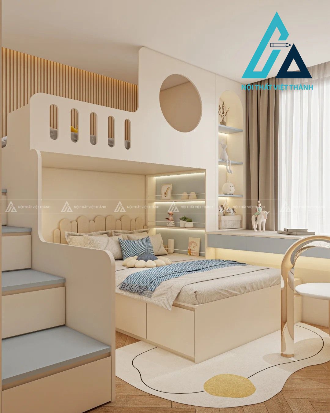 Mẫu giường tầng dễ thương cho không gian rộng