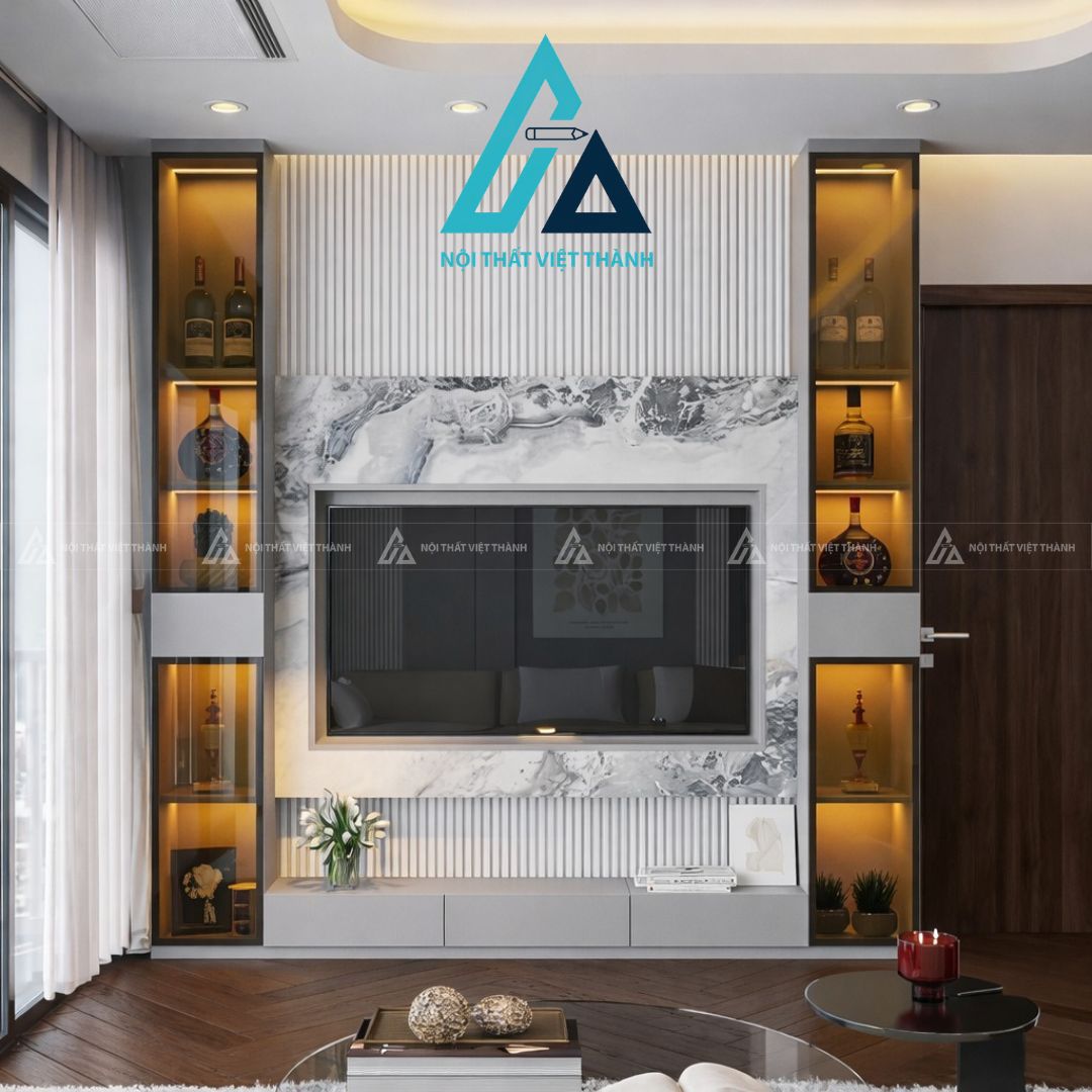 Thiết kế và thi công kệ tivi gỗ công nghiệp hiện đại