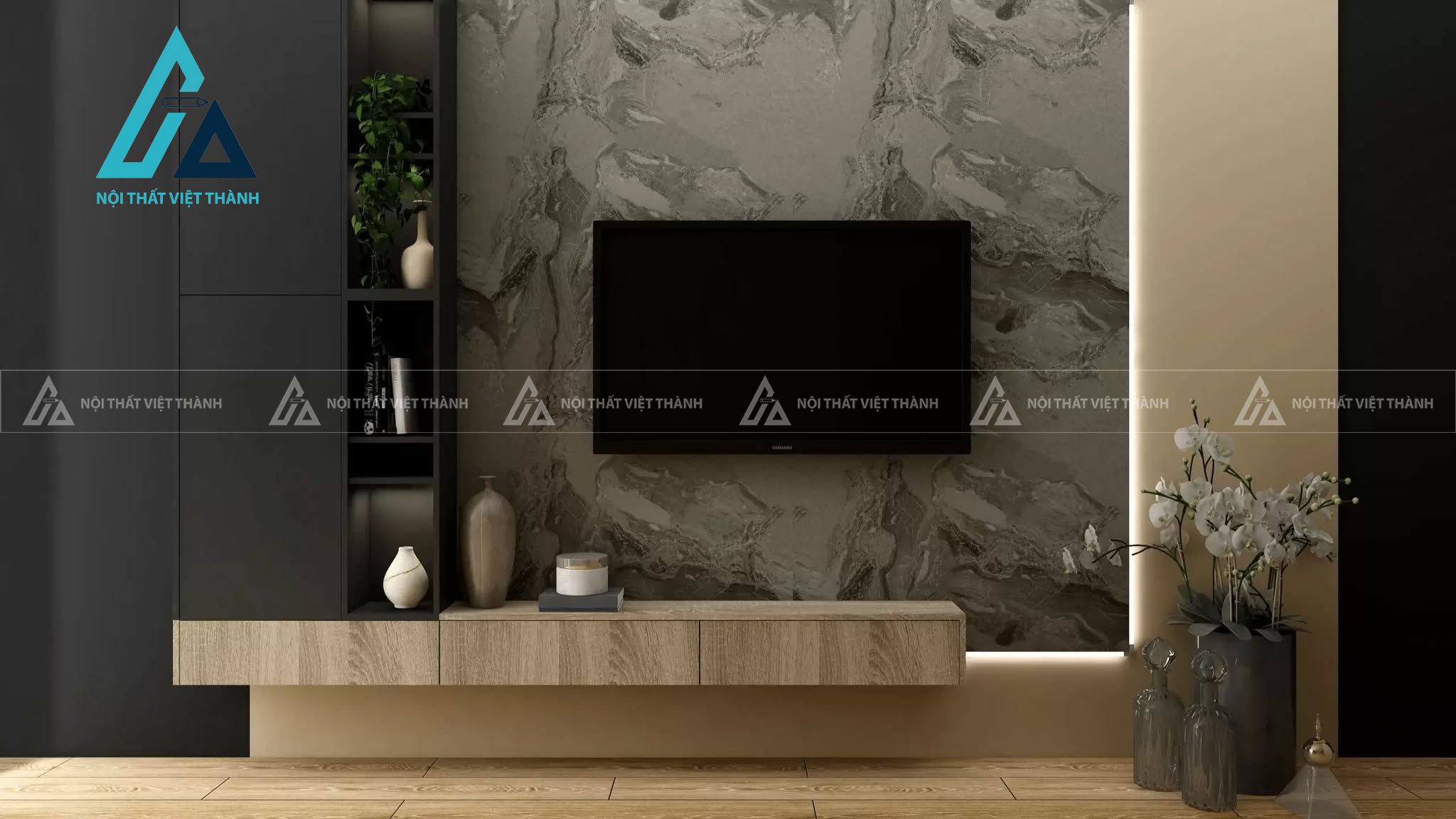 Kệ tivi gỗ công nghiệp treo tường hiện đại