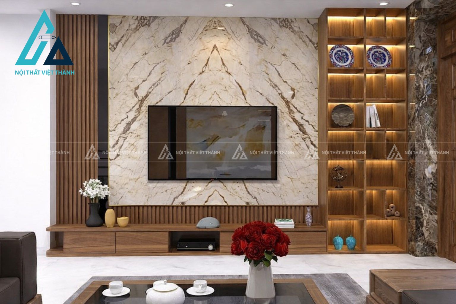 Kệ tivi nhiều ngăn kết hợp đèn led