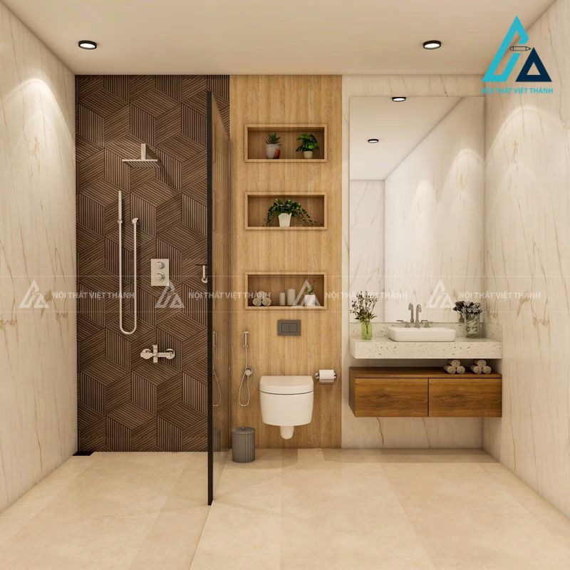 Nhà vệ sinh tone ấm giúp thư giãn nhẹ nhàng