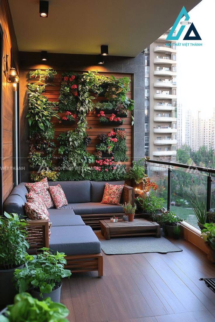 Ban công thoải mái tuyệt đối có sofa lớn