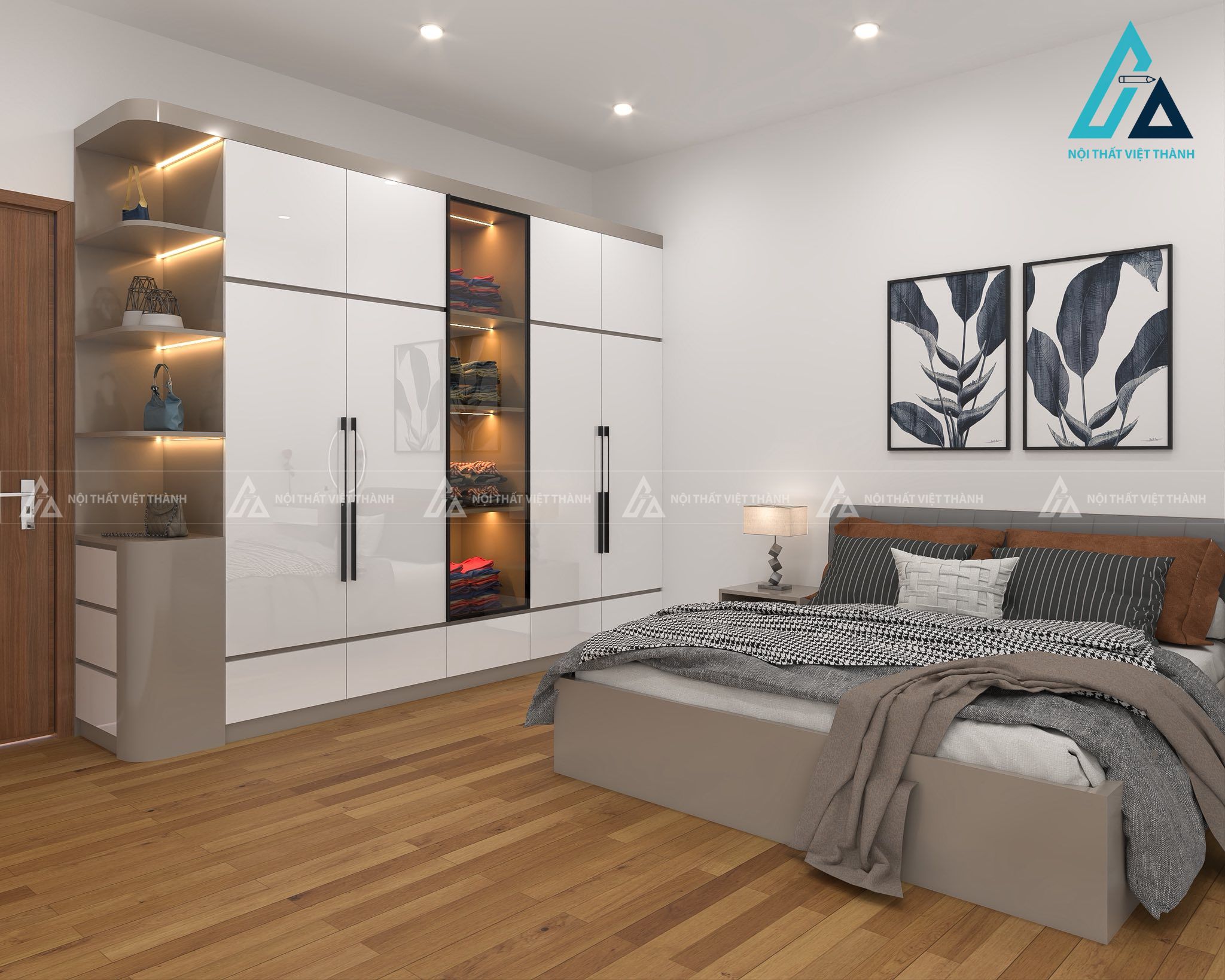 Tủ quần áo nhiều cánh, kết hợp cửa gỗ và kính ấn tượng