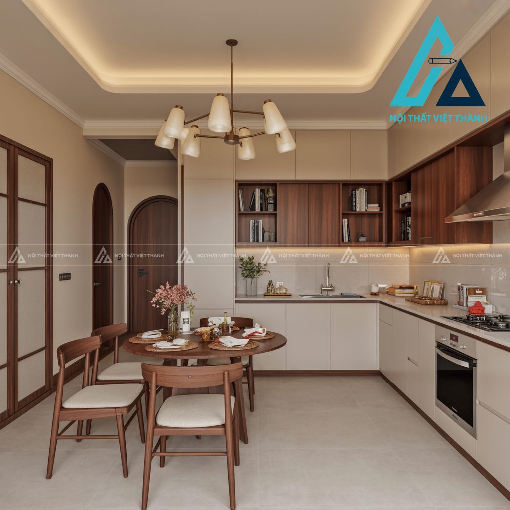 Nội thất bếp tone trắng- nâu