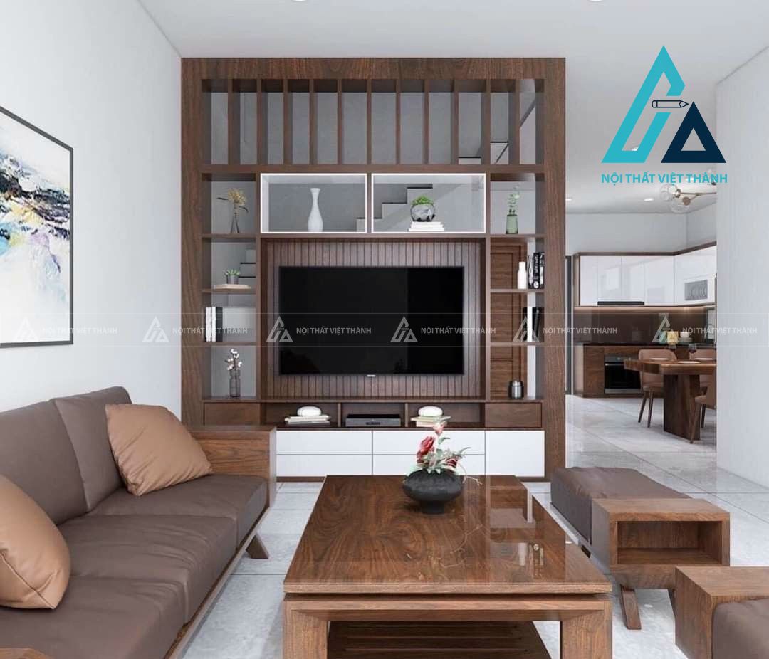 Nội thất phòng khách gỗ nâu