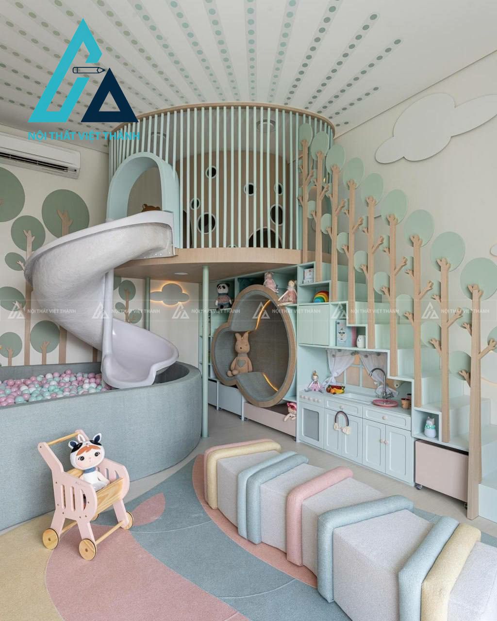 Nội thất trẻ em có ống trượt