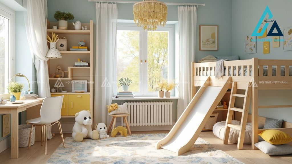 Mẫu nội thất giường tầng có cầu trượt