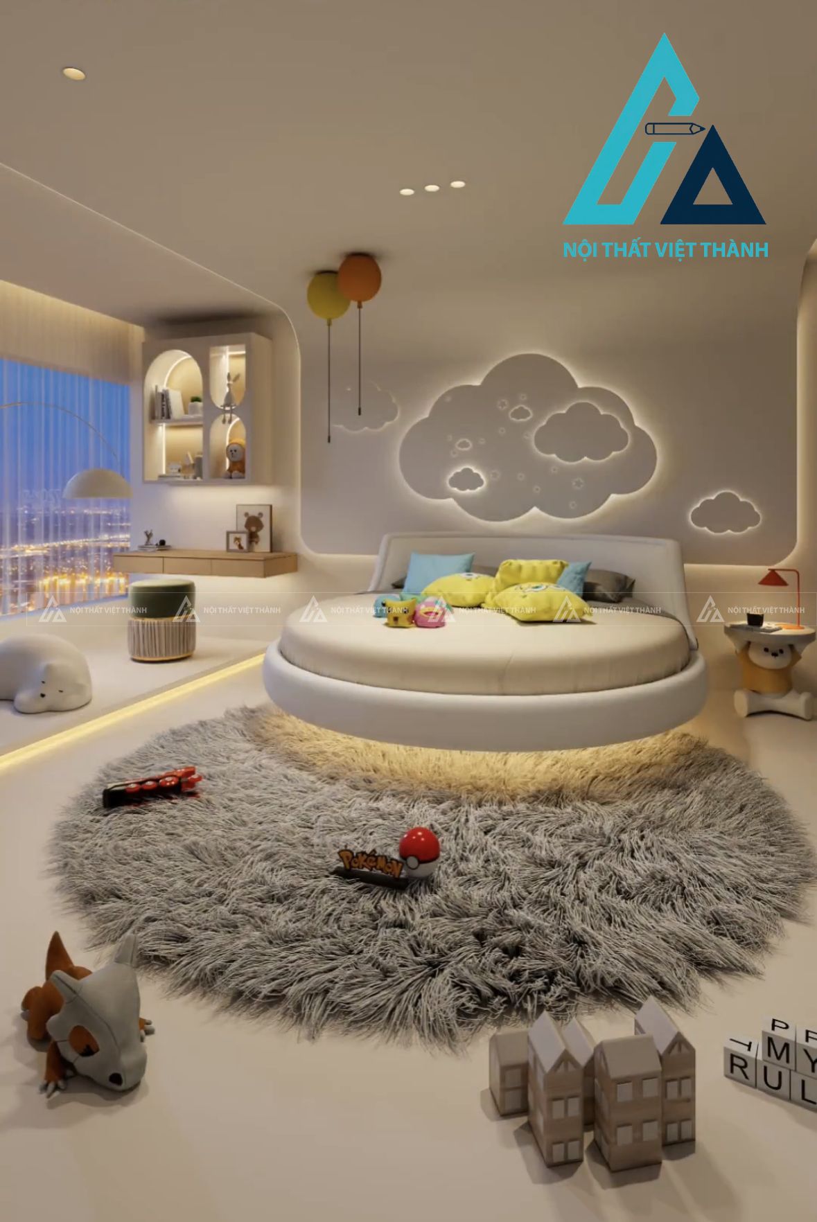 Kết hợp tủ đầu giường trong phòng trẻ