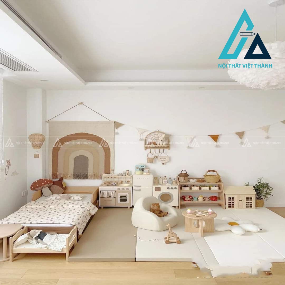 Mẫu nội thất trẻ em tone trắng- be