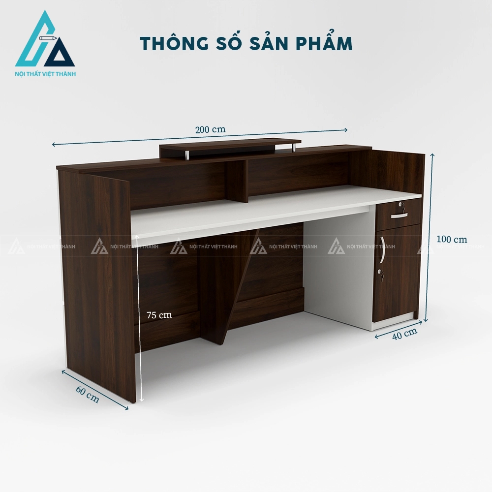 Quầy lễ tân hiện đại phối màu trắng gỗ có hộc tủ lưu trữ 3