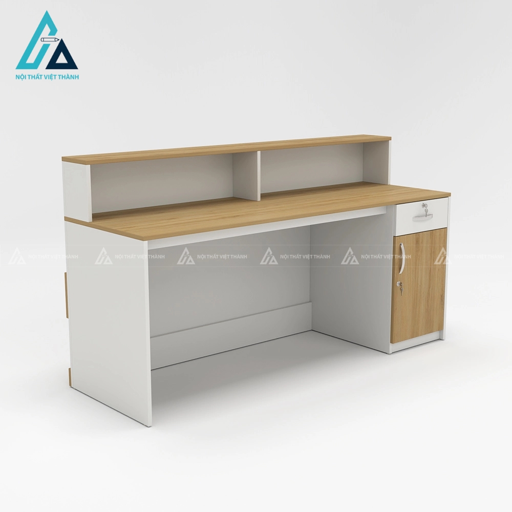 Quầy lễ tân văn phòng màu trắng phối gỗ sáng thanh lịch 3