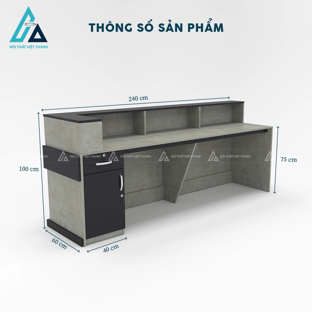 Quầy lễ tân gỗ màu xi măng chống ẩm cao cấp 4
