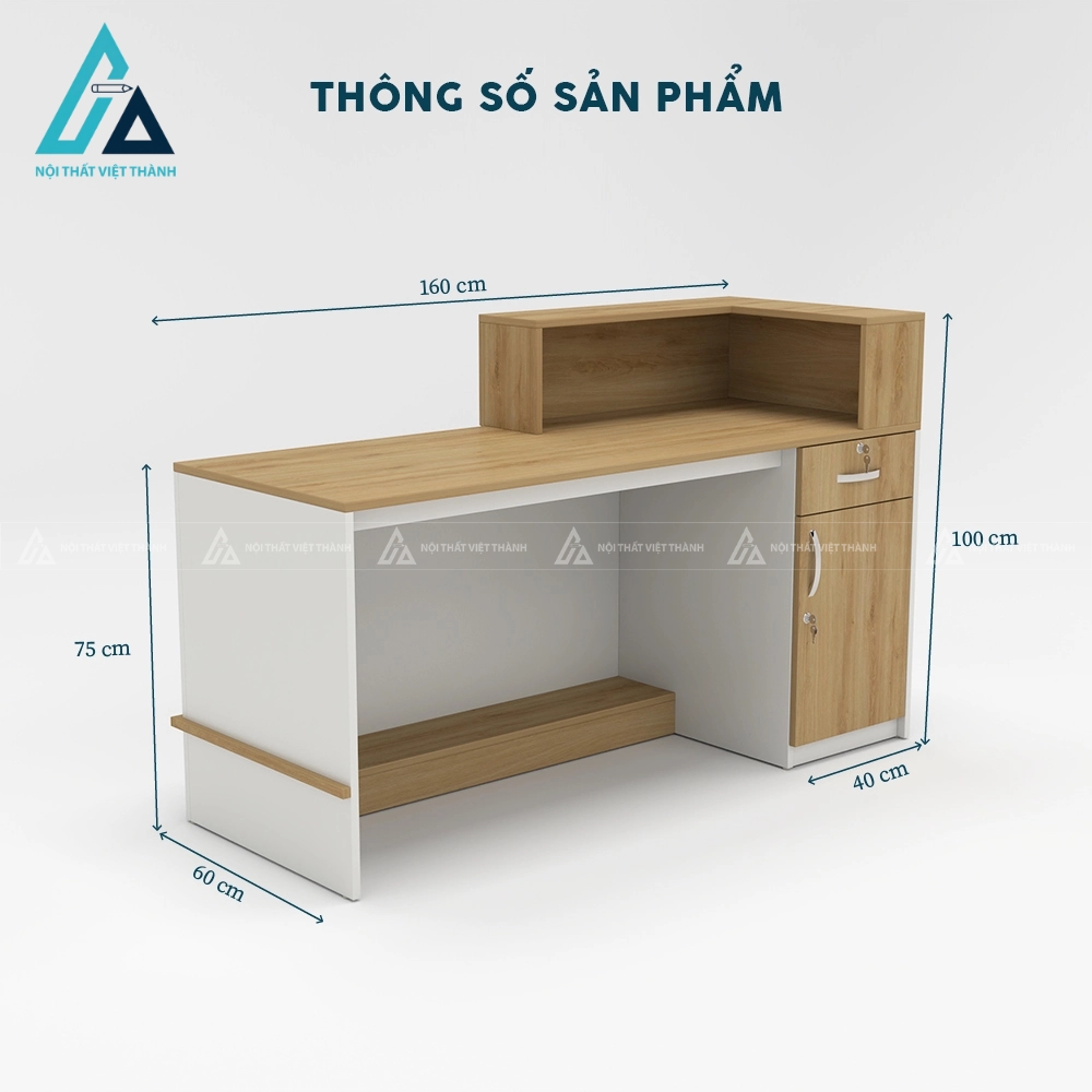 Quầy lễ tân gỗ phối trắng có hộc liền đi kèm 4
