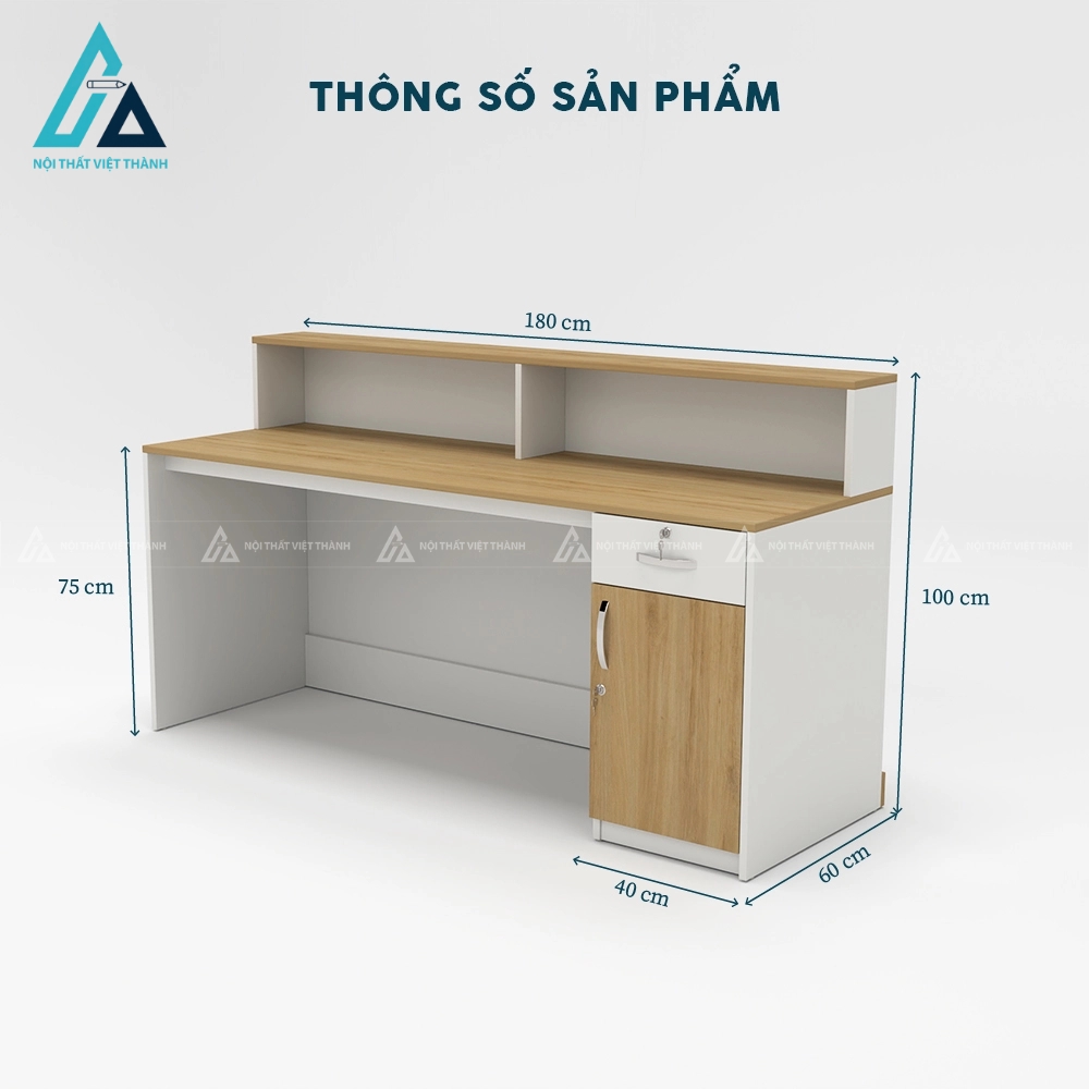 Quầy lễ tân văn phòng màu trắng phối gỗ sáng thanh lịch 4