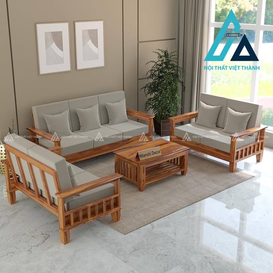 Salon gỗ kết hợp đệm ngồi