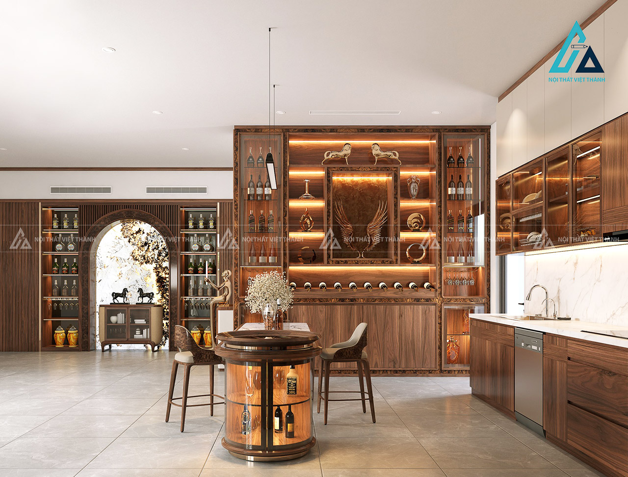 Thiết kế thi công nội thất nhà bếp bằng gỗ sang trọng