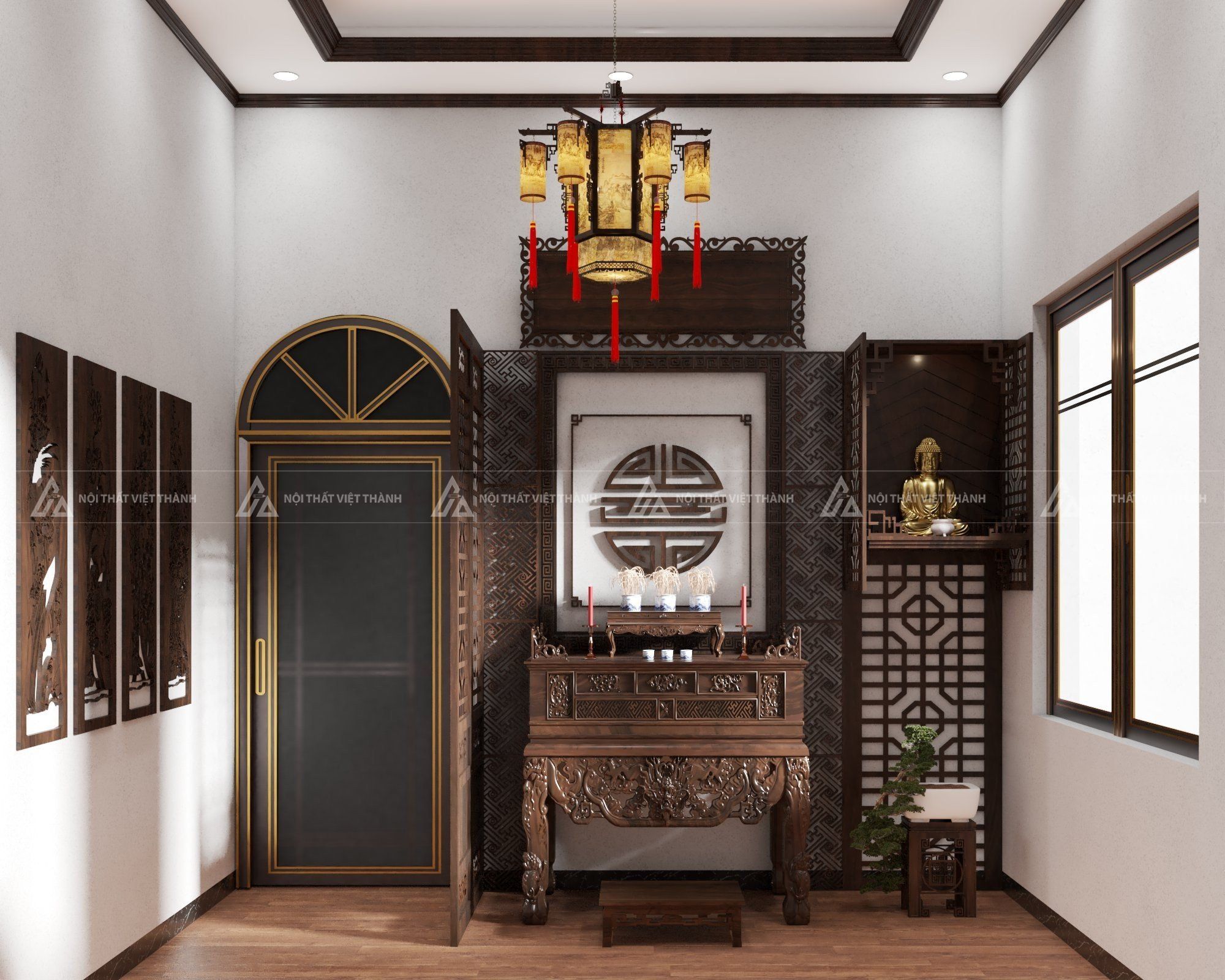 Thiết kế bàn thờ đứng trang nghiêm, phù hợp mọi không gian