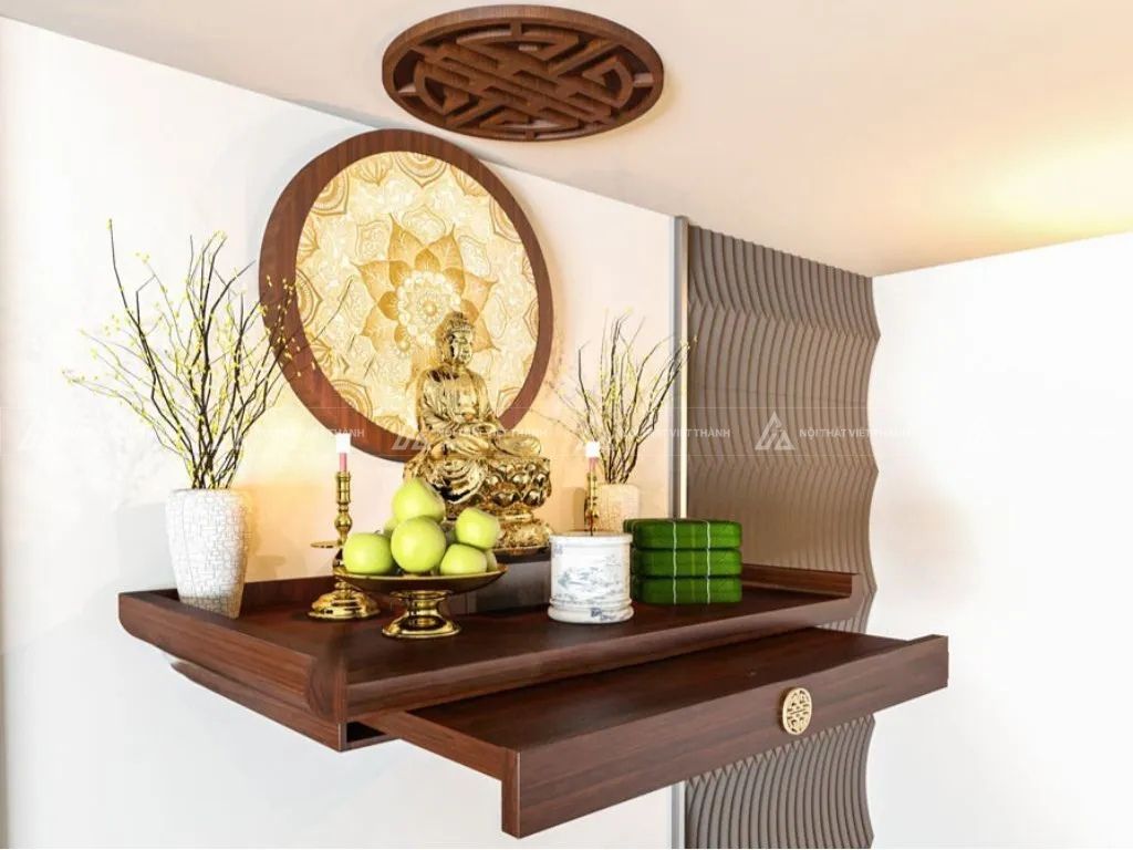 Thiết kế bàn thờ treo tường gọn nhẹ, trang nghiêm và tinh tế