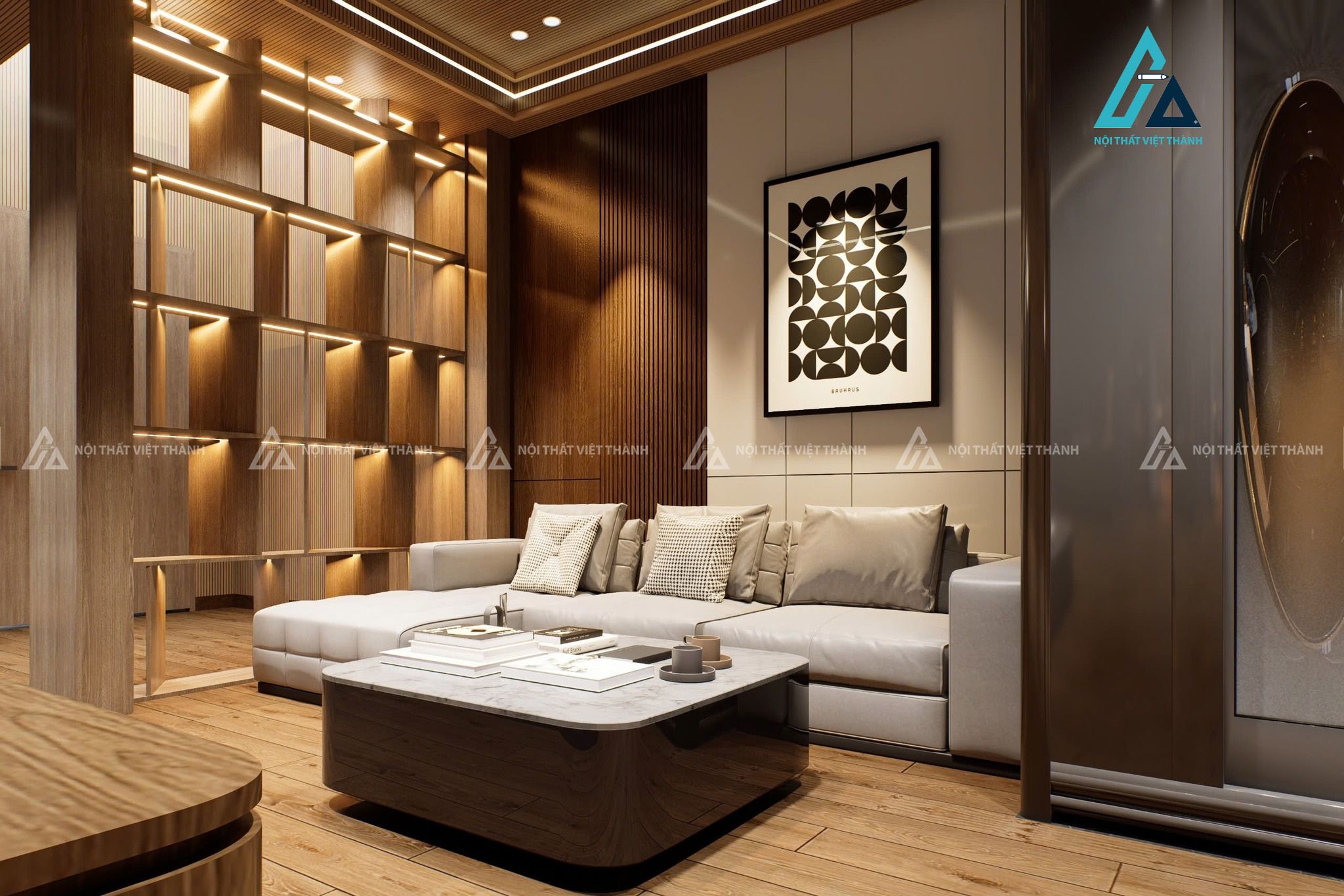 Mẫu nội thất phòng khách tông trung tính