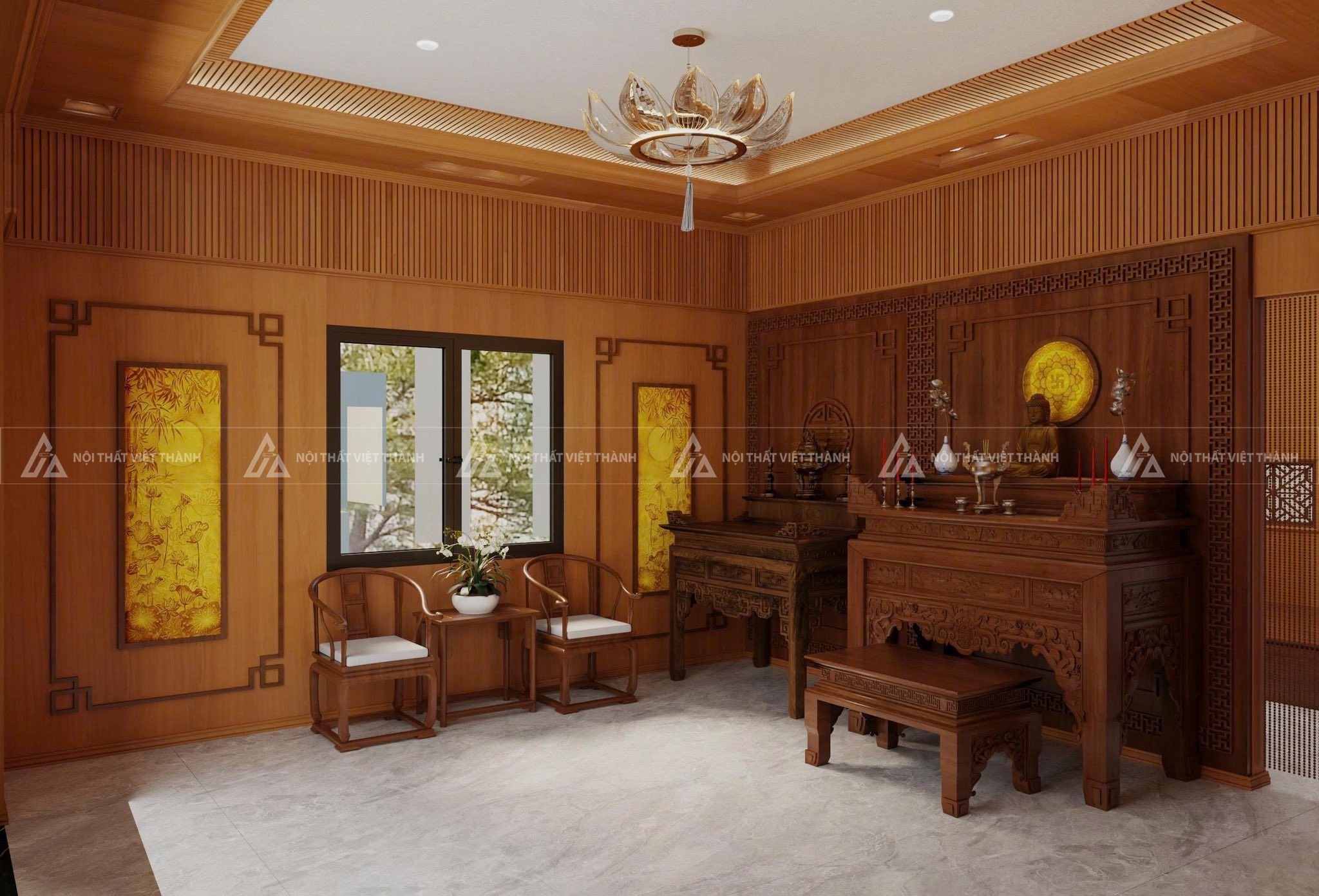 Thi công nội thất phòng thờ trang nghiêm, chuẩn phong thủy