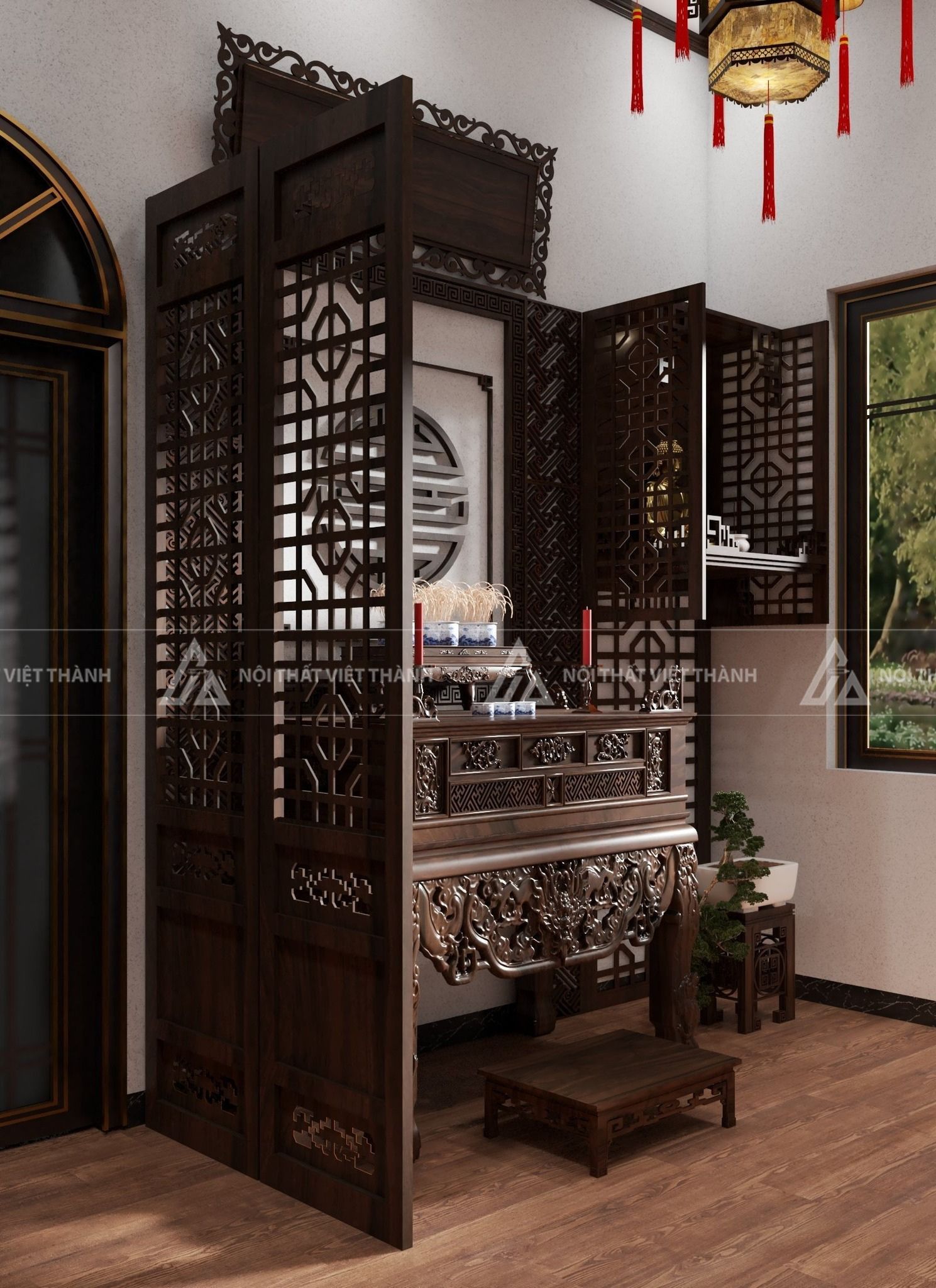 Thiết kế vách ngăn phòng thờ nâng tầm không gian thờ cúng