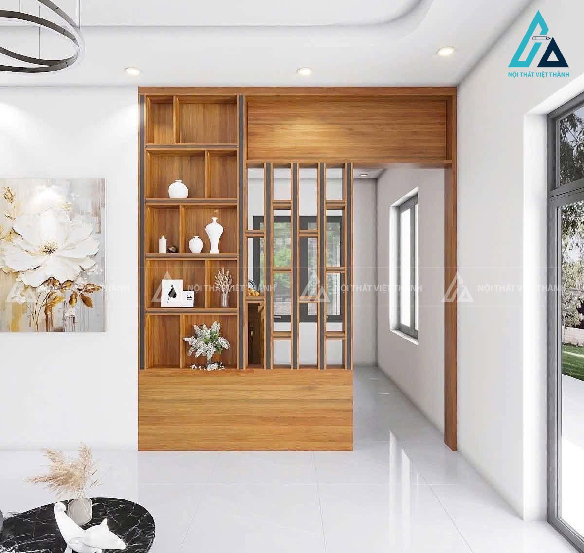 Vách ngăn gỗ kịch trần nhiêu ô trang trí