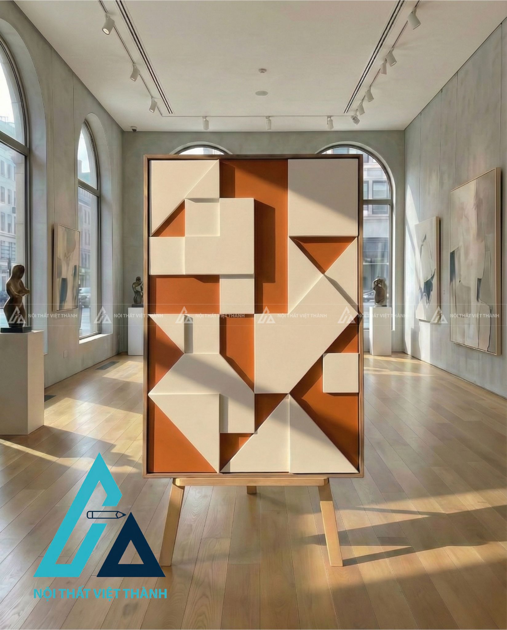 Tranh gỗ treo tường phòng khách Giao Thoa Góc Cạnh