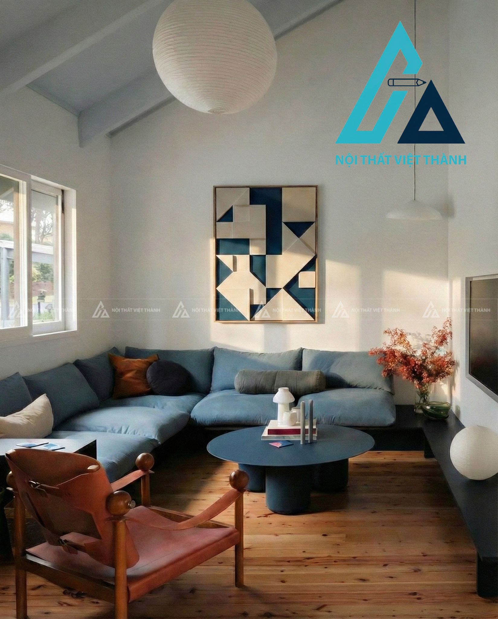 Ảnh tranh gỗ Giao Thoa Góc Cạnh ở không gian phòng khách 