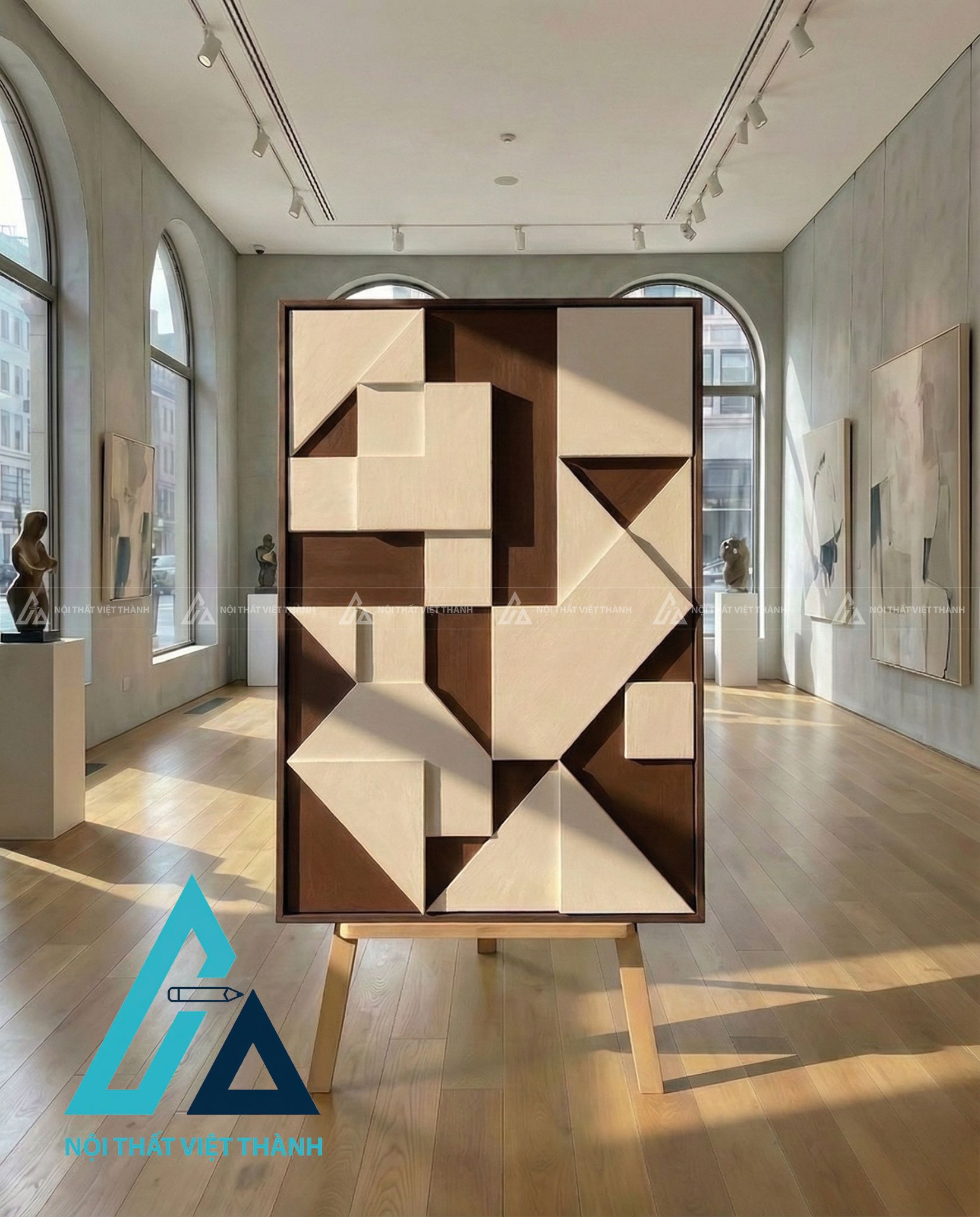 Tranh gỗ treo tường phòng khách Giao Thoa Góc Cạnh