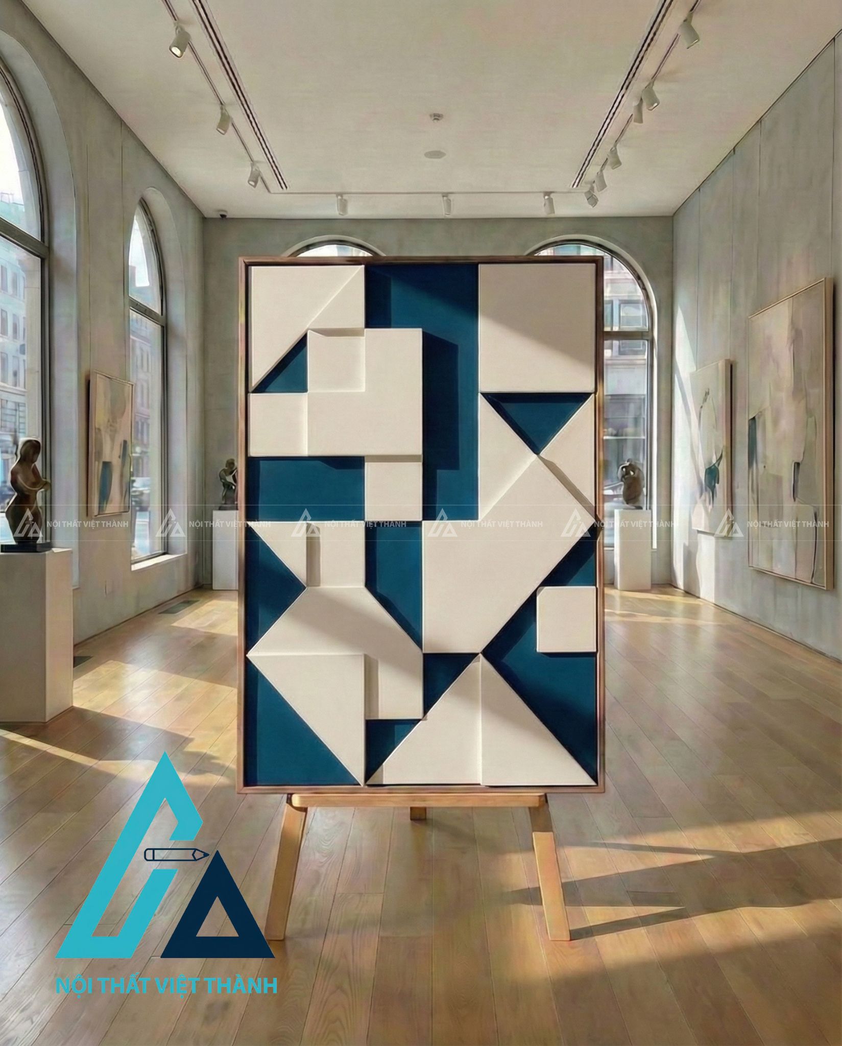 Tranh gỗ treo tường phòng khách Giao Thoa Góc Cạnh