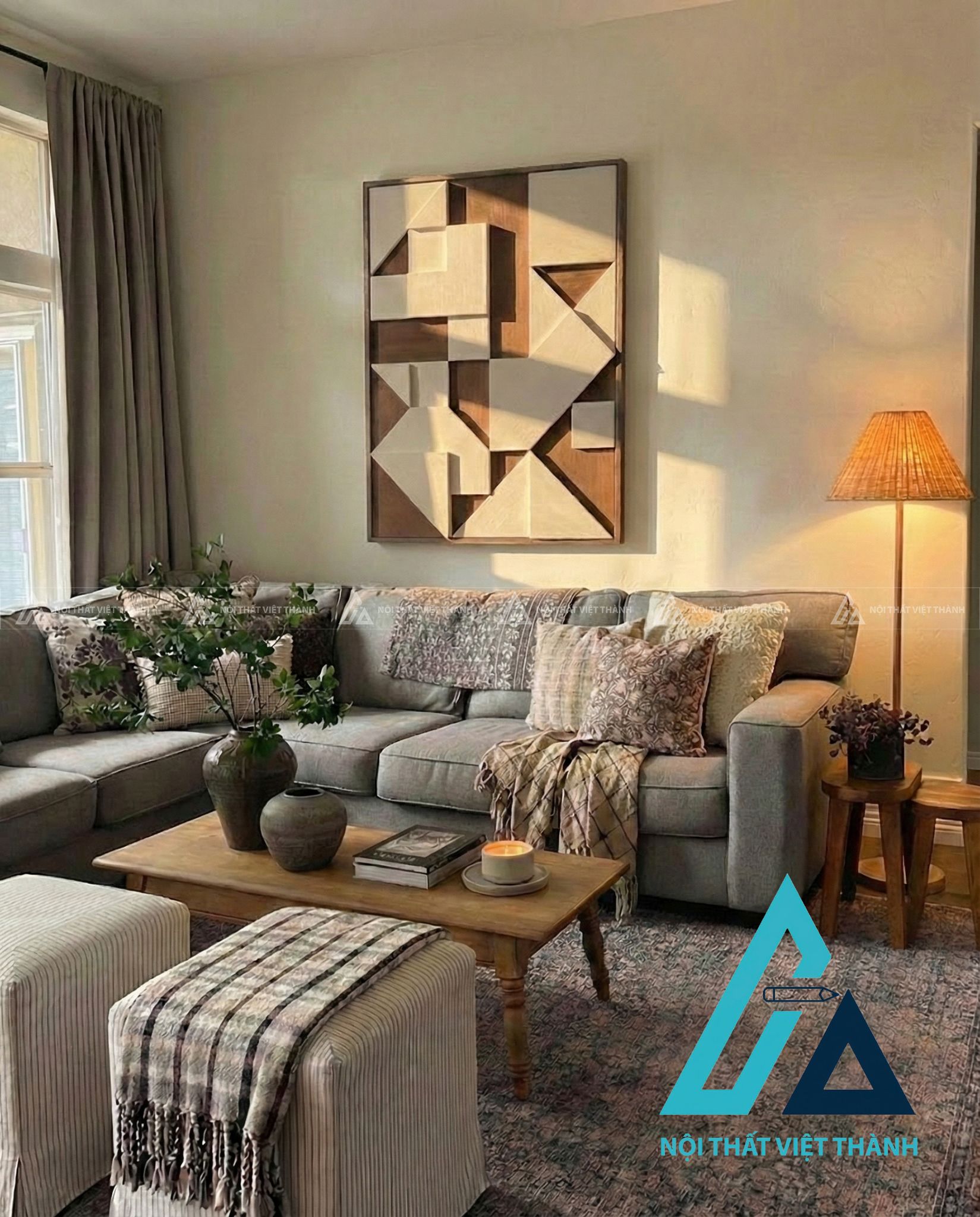 Tranh gỗ treo tường phòng khách Giao Thoa Góc Cạnh 1