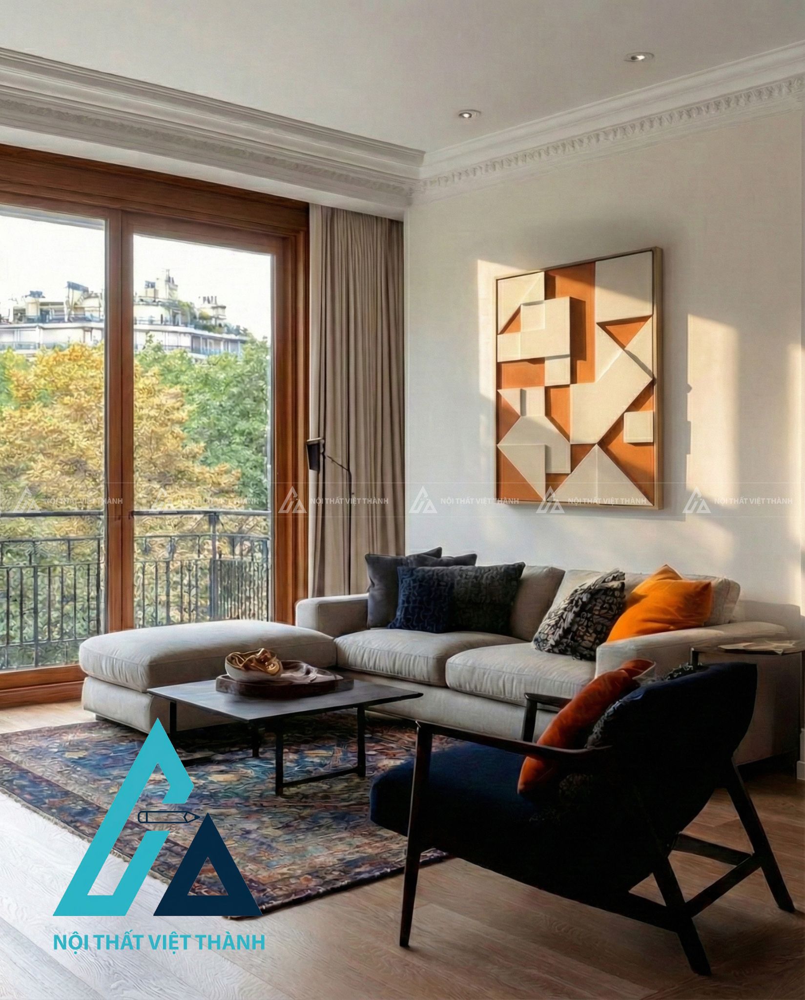 Tranh gỗ treo tường phòng khách Giao Thoa Góc Cạnh 2