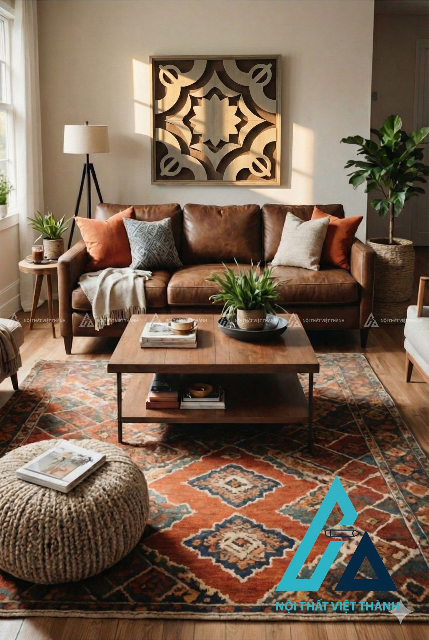 Ảnh tranh gỗ Nhất Tâm Tỏa Sáng trưng bày ở phòng khách