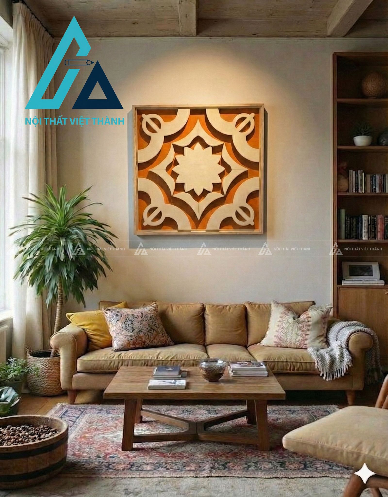 Tranh gỗ treo tường phòng khách, phòng ngủ Nhất Tâm Tỏa Sáng 2