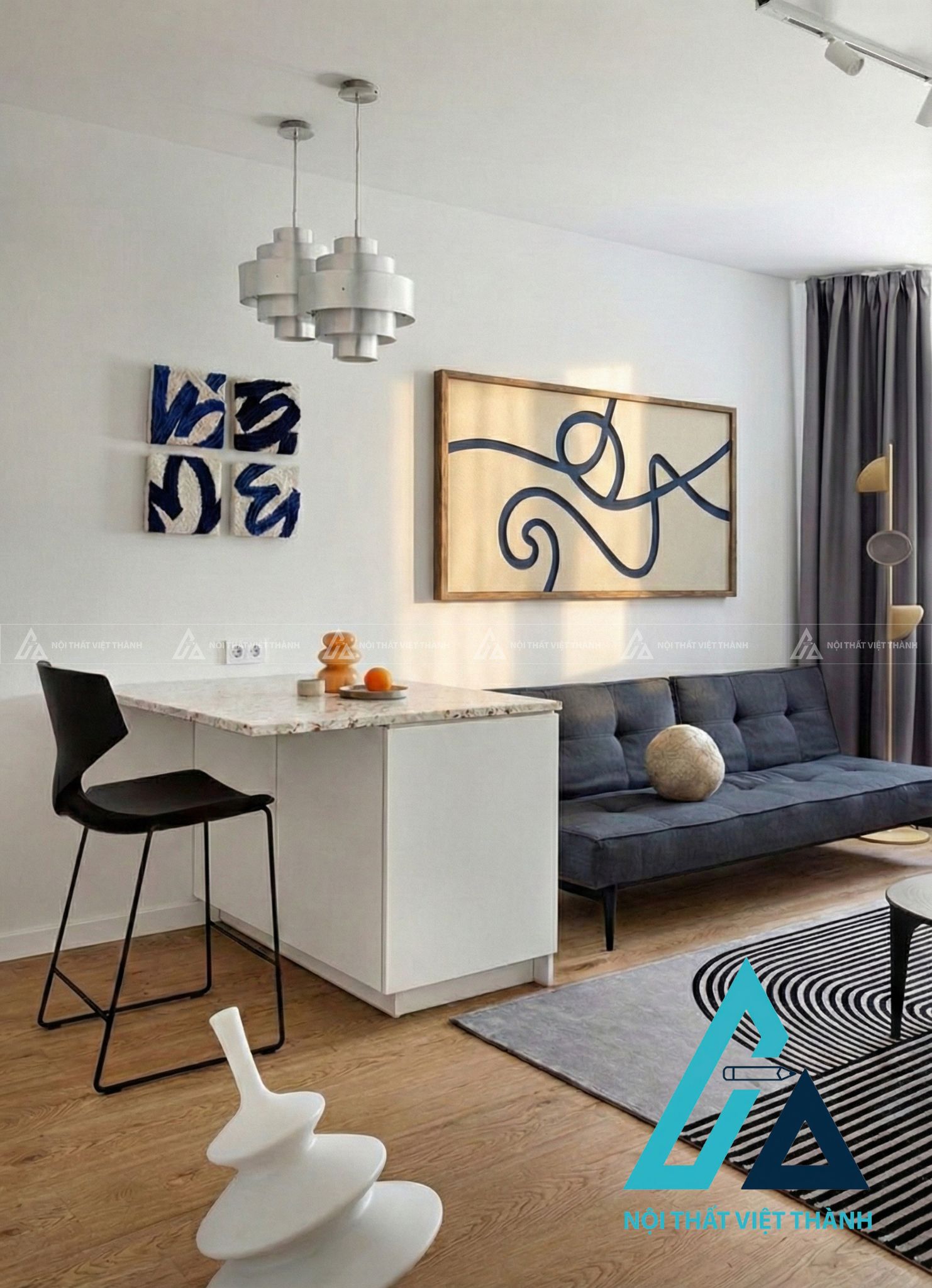 Tranh gỗ treo tường phòng khách, phòng ngủ Thanh Vân Lưu Thủy 1