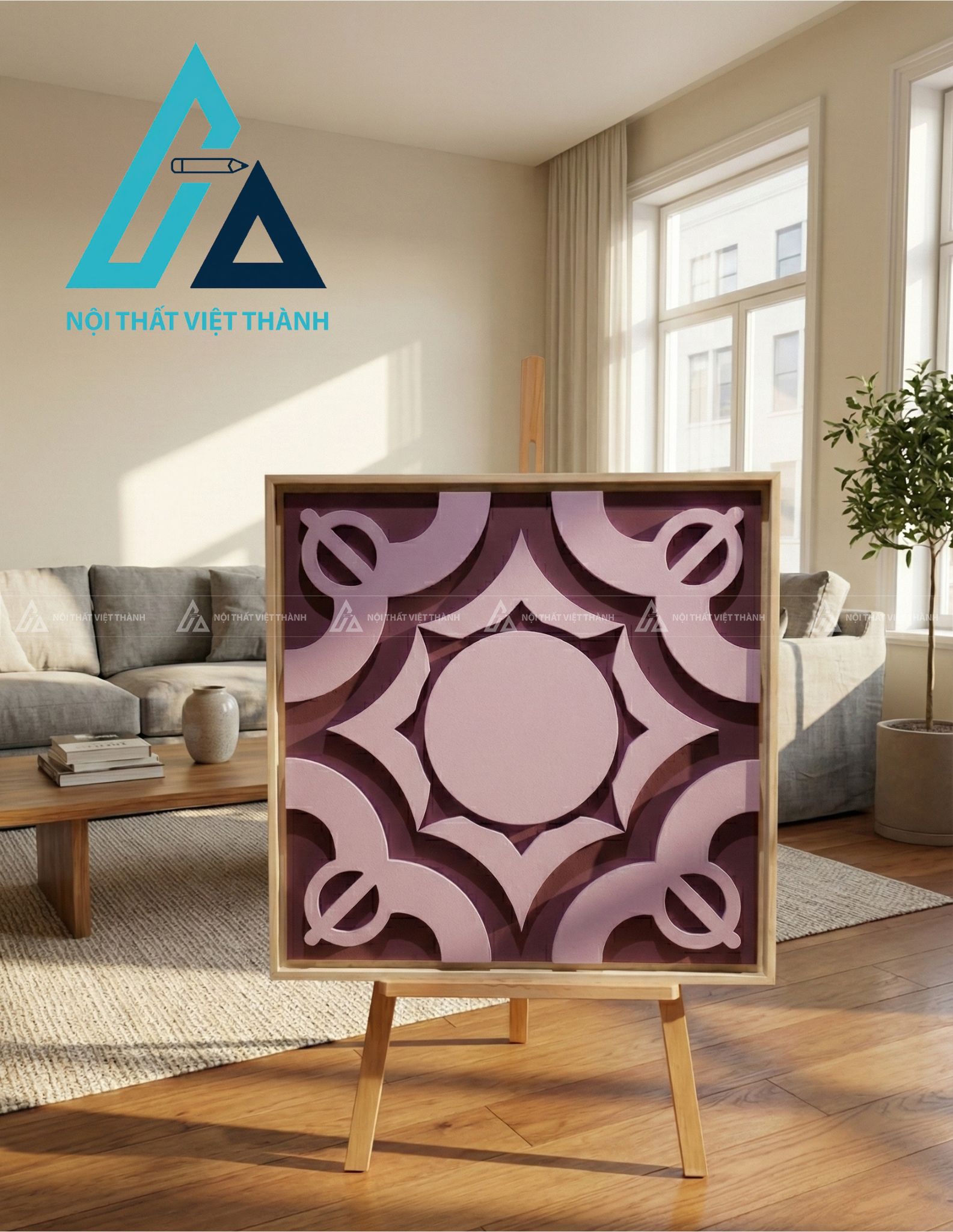 Tranh gỗ treo tường phòng khách, phòng ngủ Viên Mãn Tâm Giao