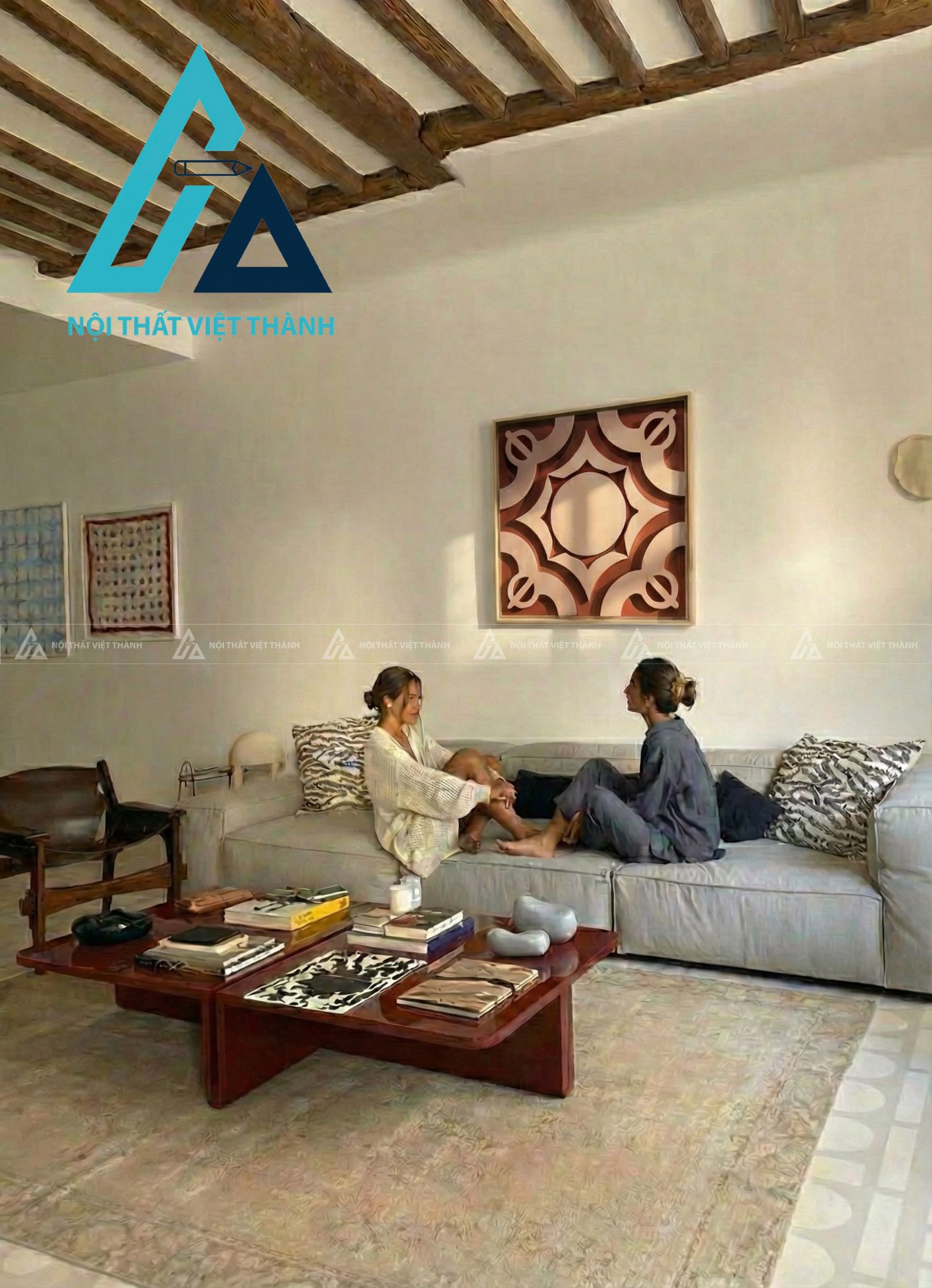 Ảnh tranh gỗ Viên Mãn Tâm Giao được trang trí ở phòng khách