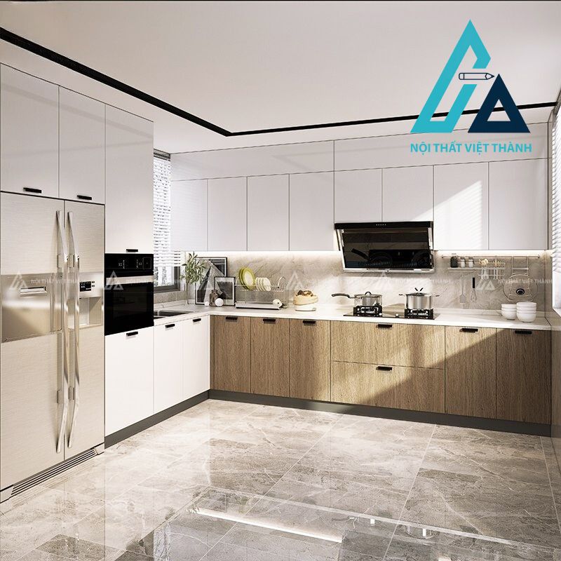 Tủ bếp MDF chống ẩm được sản xuất từ nhiều lớp vật liệu khác nhau