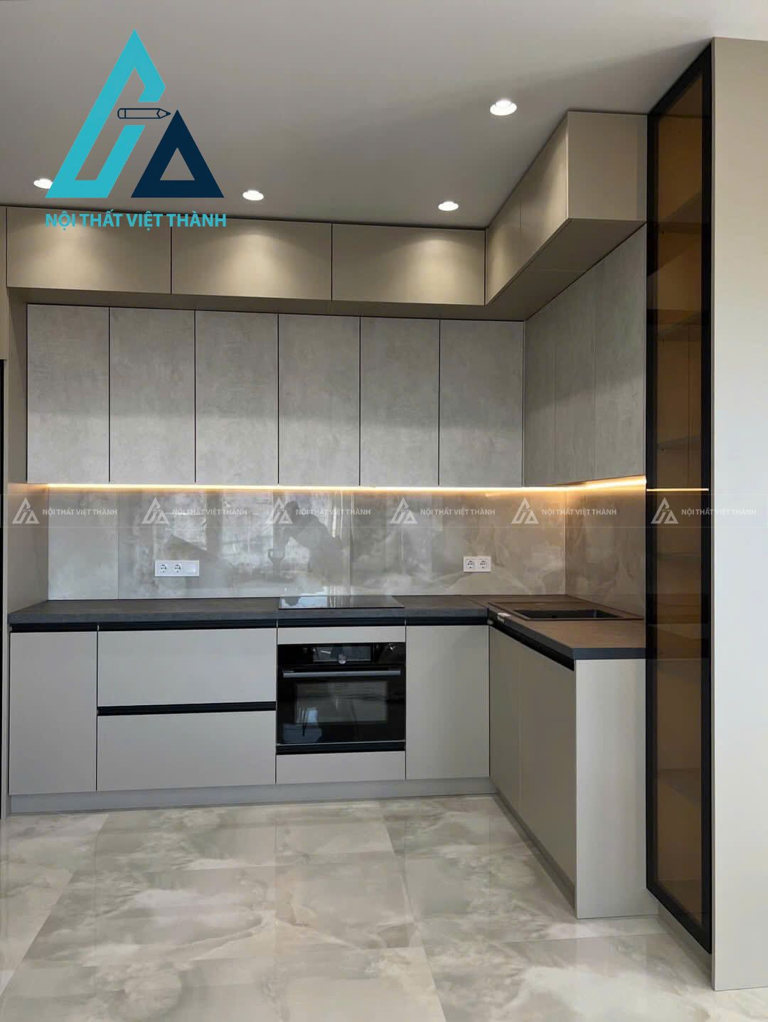 Tủ bếp chữ L tận dụng tối đa góc