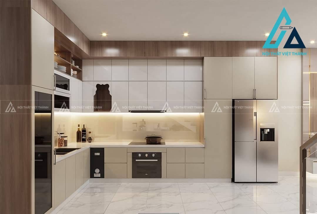 Tủ bếp Acylic sáng bóng, hiện đại