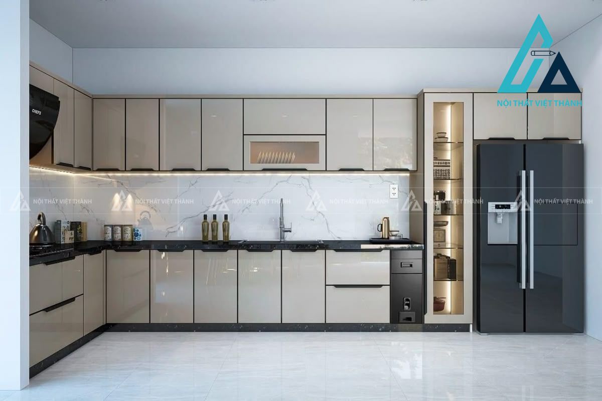 Tủ bếp cánh kính cho không gian rộng