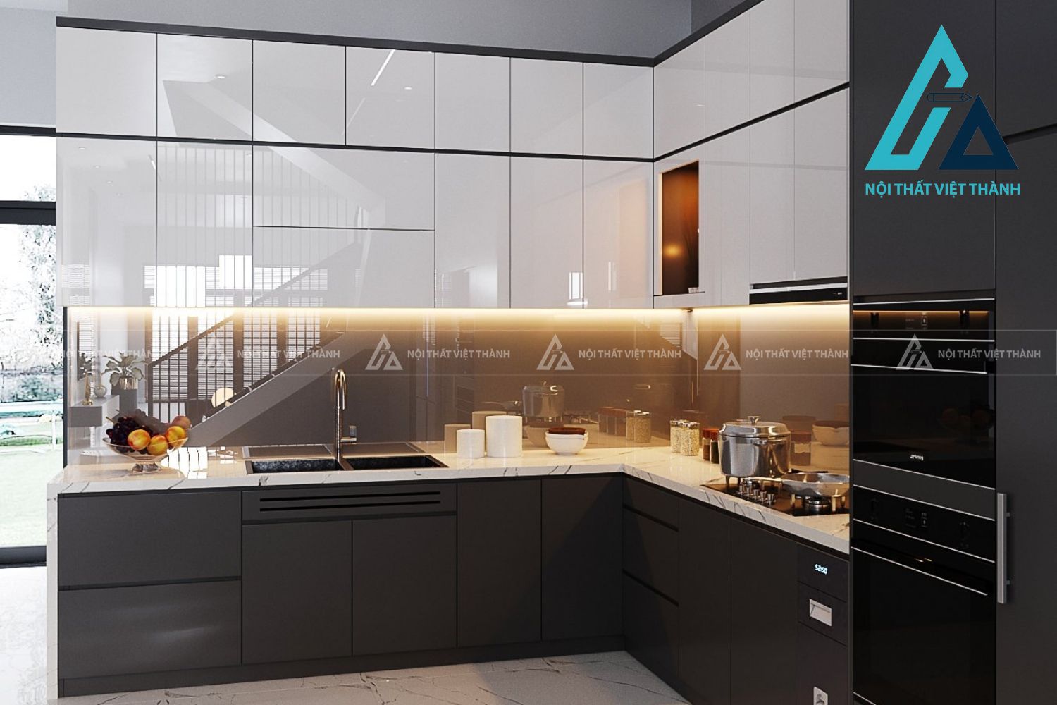 Tủ Bếp MDF Kiểu Dáng Thanh Thoát Phù Hợp Không Gian Bếp