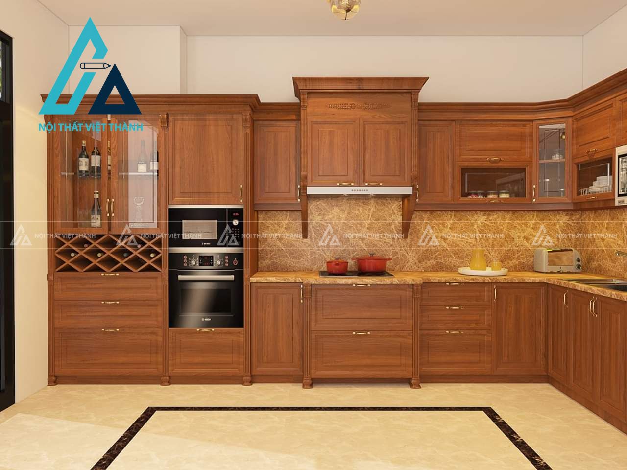 Tủ bếp gỗ tự nhiên cao cấp bền chắc theo thời gian